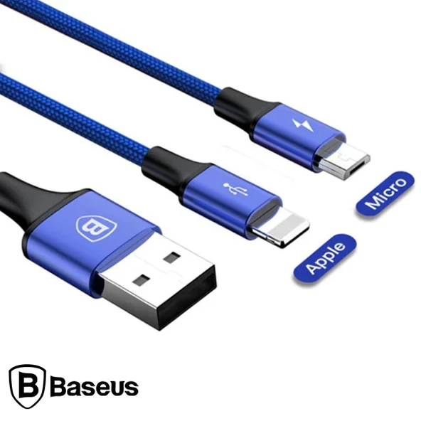 Baseus Rapid Series 2in1 İphone+ Micro Usb 3.0A Usb Kablo Şarj 120cm-(5775) ürün görseli 1