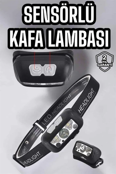 Kafa Lambası Kamp Lambası Sensörlü Şarjlı Ayarlanabilir - Resim 2
