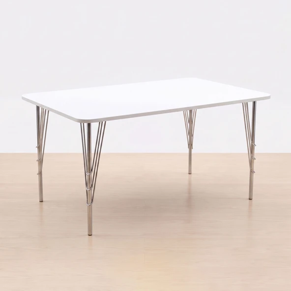 Beyaz Renk Metal Ayaklı Masa 119x89x74 cm, 6-8 Kişilik Yemek Masası, Balkon Masası, Çalışma Masası ve Bilgisayar Masası ürün görseli 1