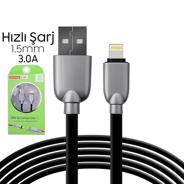 Ally İphone5s6s788 Plus Zinc Alloy Dayanıklı 3.0a 1.5mm Usb Kablo-(5775) ürün görseli 1