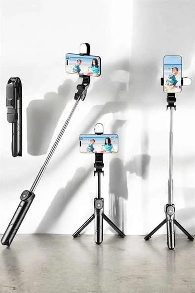 Tripod Kablosuz Bluetooth Bağlantılı Selfie Çubuğu 360 Derece Dönebilen ürün görseli 1