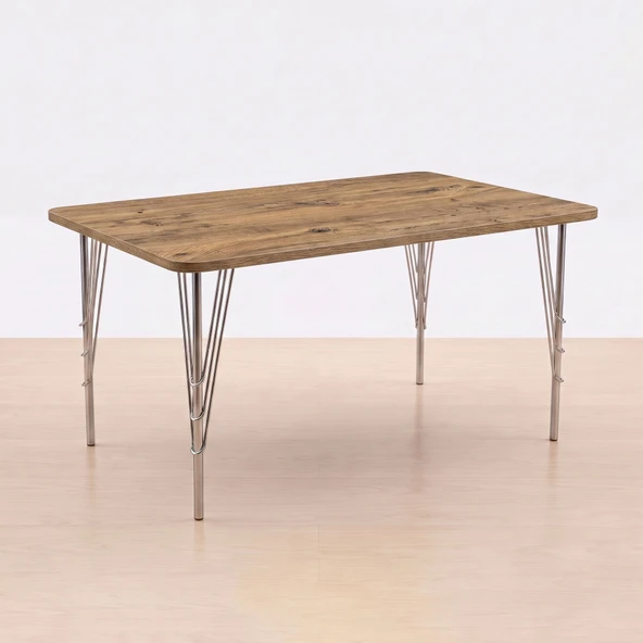 Ratemo Modern Ahşap Desenli 6 Kişilik Yemek Masası 119x89x74 cm  Sabit Metal Ayaklı Sağlam Mutfak Masası, Çalışma Masası, Balkon Masası ürün görseli 1