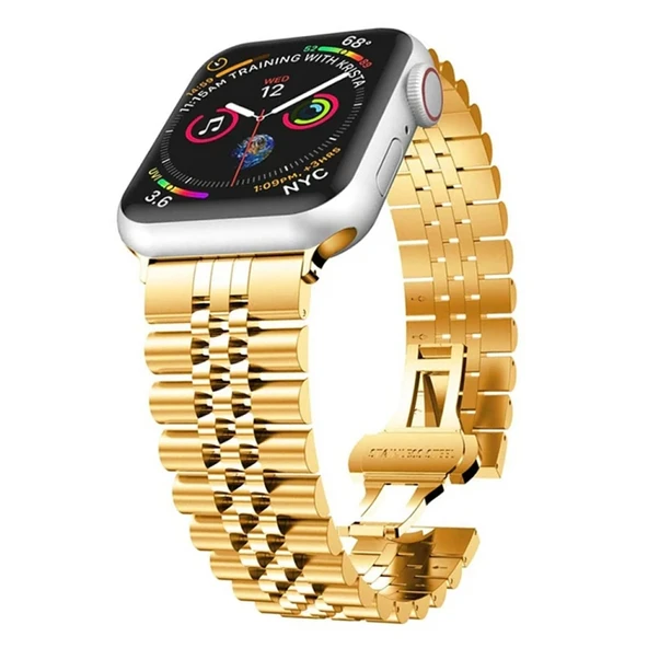 Ally Apple Watch 7-8 41mm 6-5-4 40mm Kayış Kordon Paslanmaz Çelik 3-2-1 38mm-(5775) ürün görseli 1