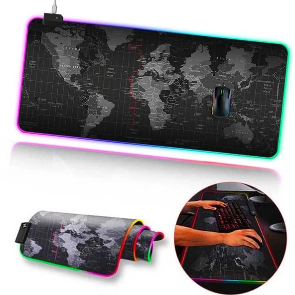 ALLY Dünya Desenli RGB Led Işıklı Oyuncu Mouse Pad 300*800*4MM-(5775) ürün görseli 1
