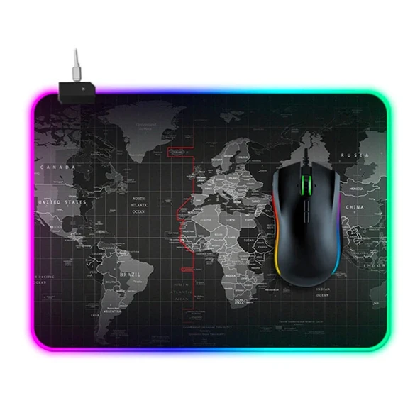 ALLY Dünya Desenli RGB Led Işıklı Oyuncu Mouse Pad 300*250*4MM-(5775) ürün görseli 1