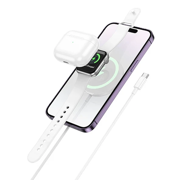 HOCO CW50 15W AirPods + Apple Watch+iPhone 3in1 Kablosuz Manyetik Hızlı Şarj Aleti-(5775) ürün görseli 1