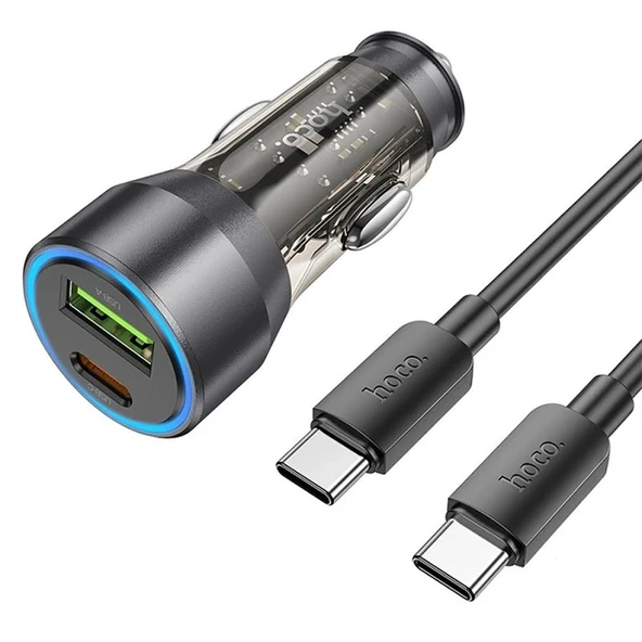 HOCO NZ12A Action PD43W USB + Type-C Araç Çakmaklık Hızlı Şarj Aleti + Type-C to Type-C Kablo-(5775) ürün görseli 1