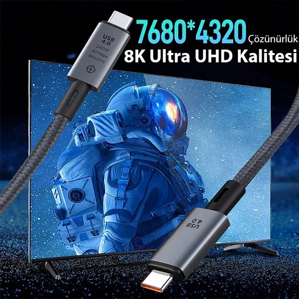 ALLY 40Gbps 240W Type-C 8K Görüntü ve Hızlı Data Şarj Kablosu-(5775) - Resim 5