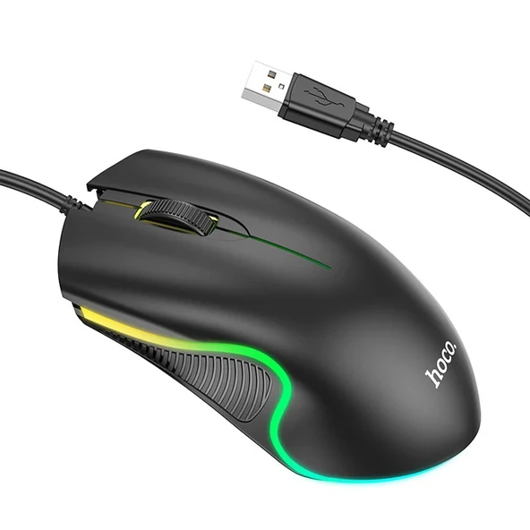 HOCO GM19 RGB LED Işıklı Gamer Oyuncu Kablolu Optik Mouse-(5775) ürün görseli 1