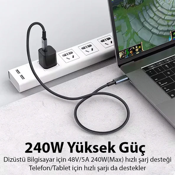 ALLY 40Gbps 240W Type-C 8K Görüntü ve Hızlı Data Şarj Kablosu-(5775) - Resim 3