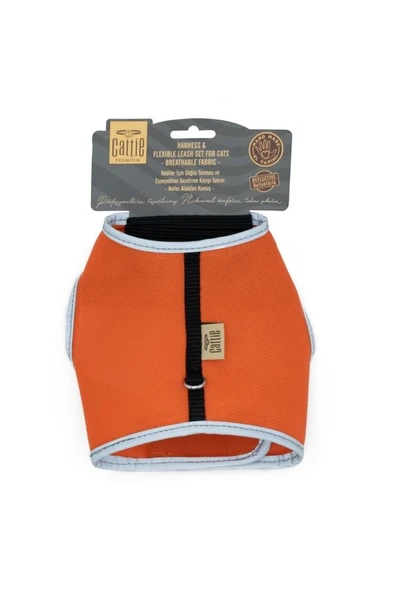 Cattie Havalı Dokumadan El Yapımı Kedi Göğüs & Gezdirme Takımı 1x25-35cm - Orange ürün görseli 1