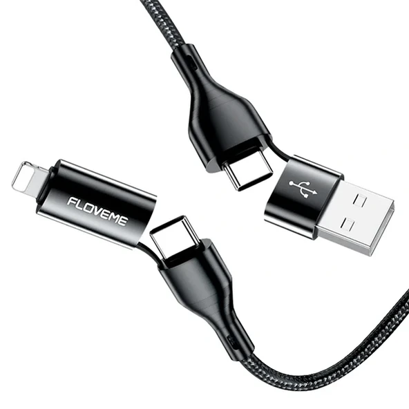 Floveme 4in1 USB To Type C -Type to Type Kablosu+iPhone Başlık USB 1M-(5775) ürün görseli 1