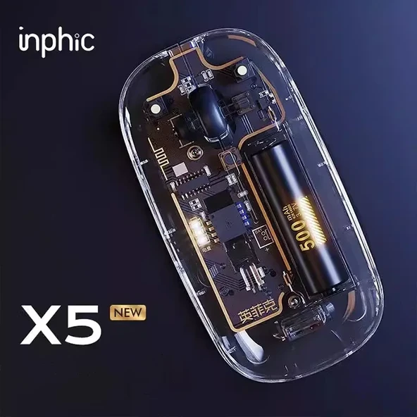 İNPHİC X5 Kablosuz Fare Şarj Edilebilir Sessiz Kullanım 2.4G Transparan USB Mouse-(5775) ürün görseli 1
