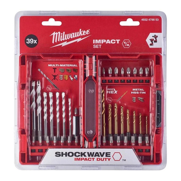 Milwaukee Shockwave 39 Parça Delme Vidalama Seti - 4932479853 ürün görseli 1