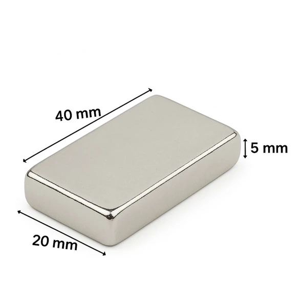 40×20×5 Mm N35 Neodyum Mıknatıs – Nikel Kaplama, Köşeli (10’lu Paket) ürün görseli 1