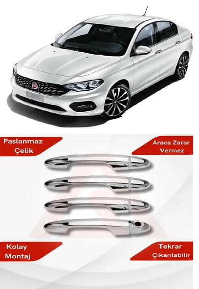 Fiat Egea Uyumlu SEDAN Kapı Kolu 4 Parça 2015 ve Üzeri Krom Paslanmaz Çelik ürün görseli 1