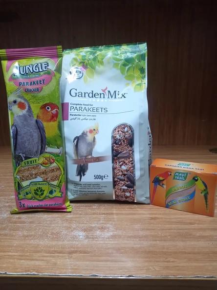 Gardenmix Platin SULTAN CENNET Paraket Yemi 500g+1 PAKET JUNGLE PARAKET KRAKER+1 ADET MAVİ YEŞİL PAPAĞAN GAGA TAŞI ürün görseli 1