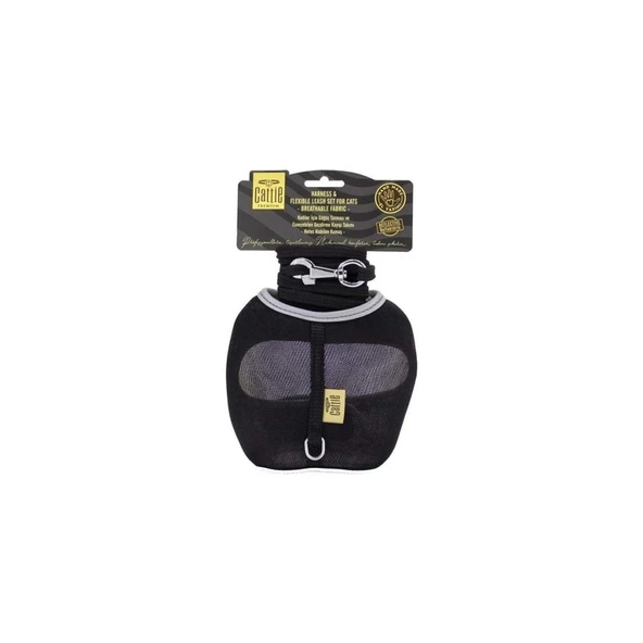 Cattie Havalı Dokumadan El Yapımı Kedi Göğüs & Gezdirme Takımı 1x25-35cm - Black ürün görseli 1