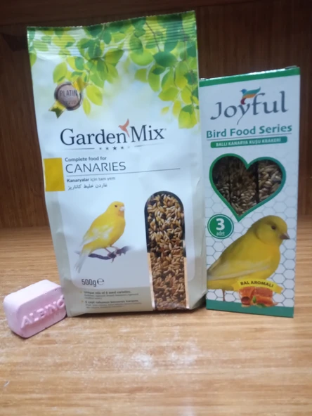 Gardenmix Platin Kanarya Yemi 500g+AHUDUDU AROMALI İYOTLU BLOK+1 PAKET JOYFUL BALLI KANARYA KRAKERİ ürün görseli 1