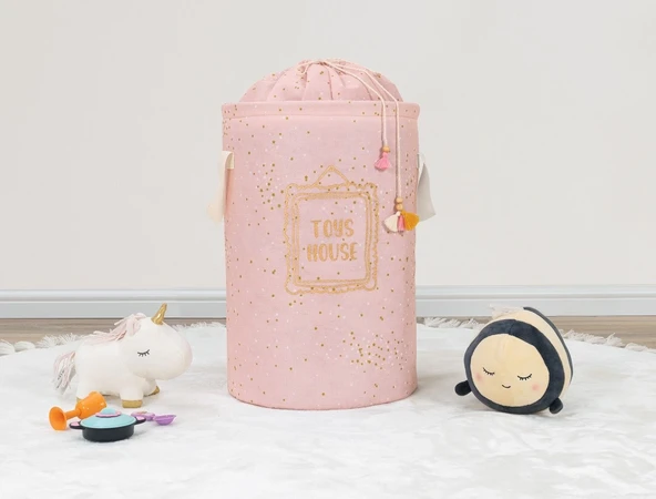 Baby Kullanımı Kolay Desenli Taşınabilir Torbalı Yuvarlak Sepet(pembe) Çamaşır Sepeti 04270 ürün görseli 1
