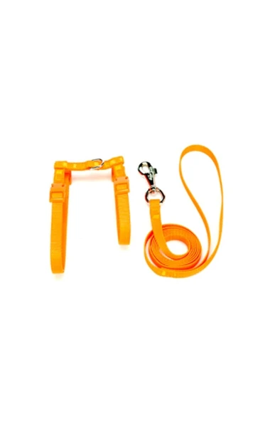Cattie Özel Desenli Dokumadan El Yapımı Kedi Göğüs & Gezdirme Takımı Orange ürün görseli 1
