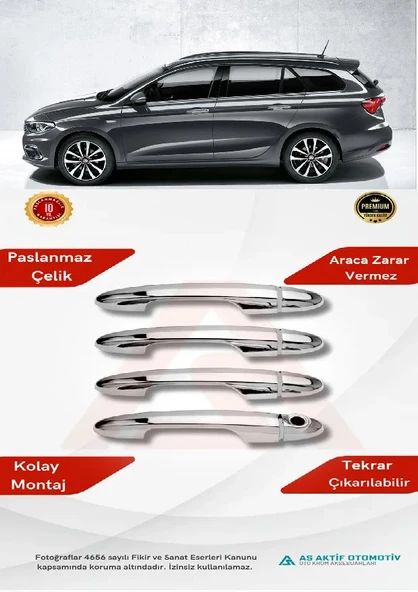 Fiat Egea Uyumlu STATION WAGON Kapı Kolu 4 Parça 2015 ve Üzeri Krom Paslanmaz Çelik ürün görseli 1