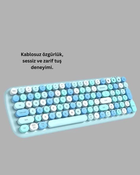 Kablosuz Klavye Mouse Seti Mavi - Resim 3