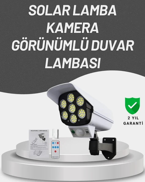 77 Led'li Güneş Enerjili Güvenlik Lambası Ve Kukla Kamera – Hareket Sensörlü, 2400mah Pilli ürün görseli 1