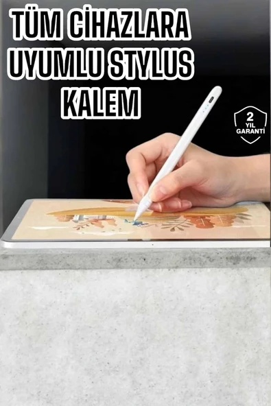 Dokunmatik Kalem Beyaz Şarjlı Yedek Uçlu Android Ve İos Uyumlu ürün görseli 1