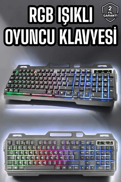 Led Işıklı  Klavye Usb Girişli Rgb Işıklı Q Klavye Mouse Hediyeli ürün görseli 1