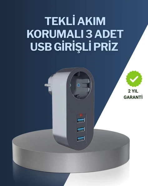 Çocuk Korumalı Termal Priz – 3'lü Usb Şarj Ve Akım Koruması ürün görseli 1