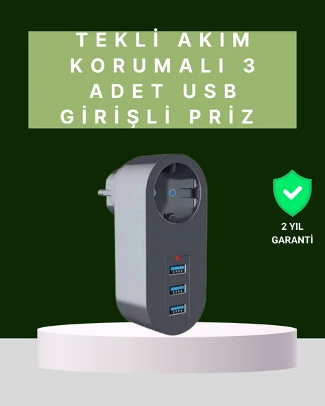 Termal Akım Korumalı 3 Usb'li Güvenli Priz – Akıllı Akım Dengeleme ürün görseli 1