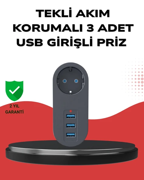 Isıya Dayanıklı 3 Usb Portlu Güvenlikli Priz – Akıllı Enerji Yönetimi ürün görseli 1