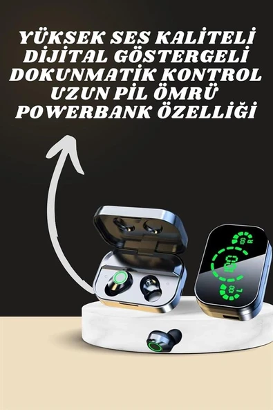 7 Kordonlu Akıllı Saat Ve Aynalı Bluetooth Kulaklık Powerbank Dijital Göstergeli ürün görseli 1