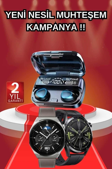 İkili Set Akıllı Saat Ve Bluetooth Kulaklık Kablosuz Uzun Pil Ömrü Spor Modları ürün görseli 1