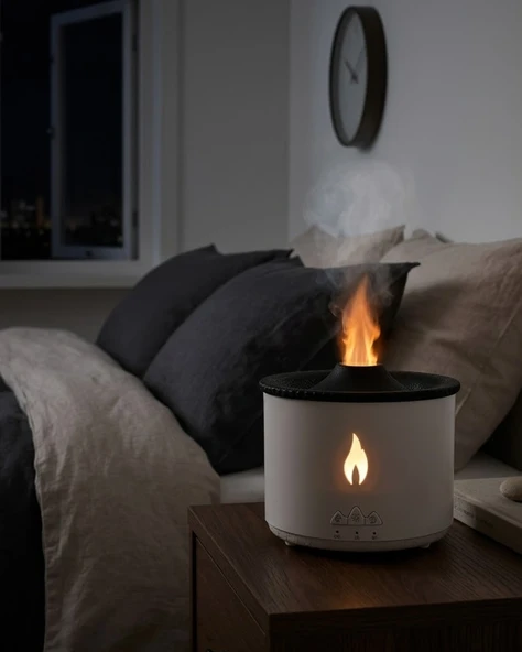 Alev Ve Volkan Efektli Ultrasonik Aroma Difüzörü Led Gece Lambalı Hava Nemlendirici ürün görseli 1
