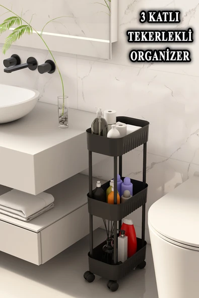 Lizbon Çok Amaçlı 3 Katlı Evye Altı Düzenleyici Dolap Içi Tezgah Altı tekerlekli Organizer ürün görseli 1