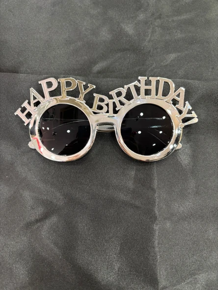 Gümüş Renk Happy Birthday Eğlenceli Parti Gözlüğü ürün görseli 1