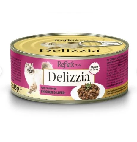 Reflex Plus Delizzia Sos İçinde Tavuklu ve Ciğerli Parça Etli Yetişkin Kedi Konservesi 85 Gr x 12 Adet ürün görseli 1