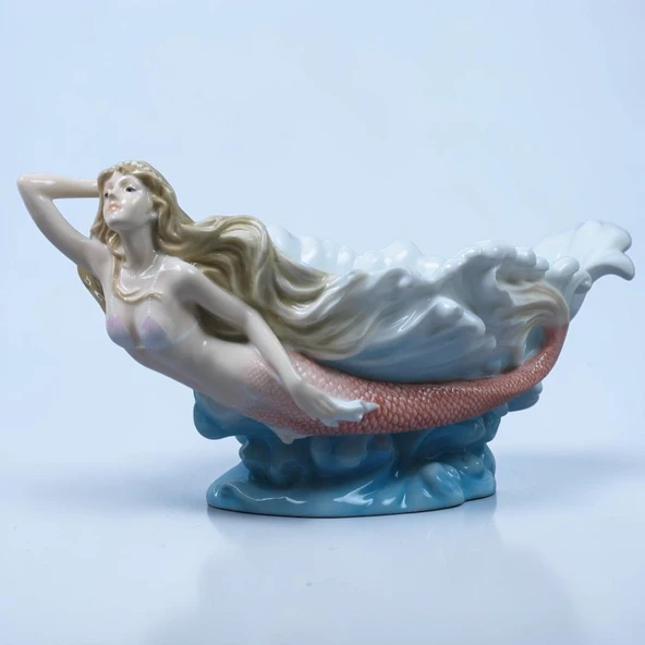 Dekoratif Denizkızı Figürlü Kase Veronese Biblo-Şık Salon Dekoru Porselen Kase 28x15x13 cm ürün görseli 1