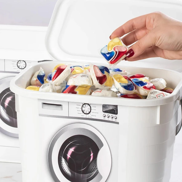 Porsima 2li Mega Kendinden Etiketli Çok Amaçlı Deterjan Saklama Kutusu Pratik Kapaklı Deterjan Saklama Kabı Seti 2x7,3lt ürün görseli 1