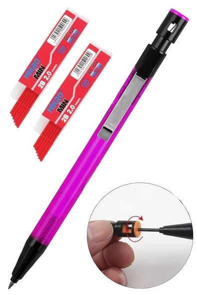 Pembe Kalın Uçlu Kalem 2.0 mm 1 Adet ve 2.0 Mm Kalın Uç Kırmızı 2 Adet Ruedo Kalın Uçlu Mekanik Kalem ürün görseli 1