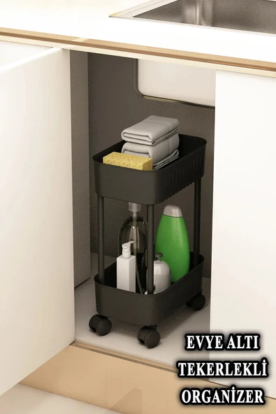 Çok Amaçlı 2 Katlı Banyo Organizer Düzenleyici Dolap Içi Tezgah Altı Tekerlekli Organizer ürün görseli 1