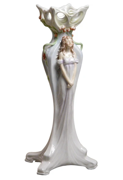 Dekoratif Kadın Figürlü Vazo Veronese Biblo-Şık Salon Dekoru Porselen Vazo 14,5x12,5x36,5 cm ürün görseli 1