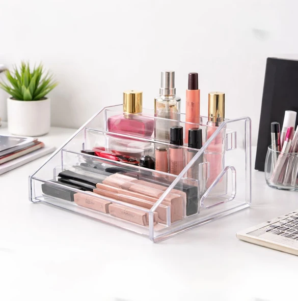 4 Katlı Mini Oje ve Makyaj Organizer Şeffaf ürün görseli 1