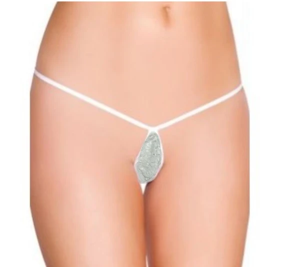 ASM1327 Kadın Beyaz Tül Dantel Mini Damla Tanga ürün görseli 1
