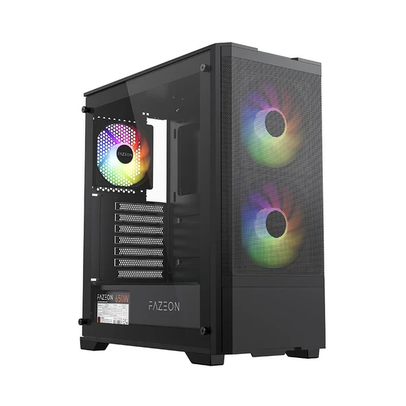 FAZEON F16A650BBM 650W 80+ BR 3x ARGB FAN ATX 2xUSB3.0 SİYAH GAMING KASA ürün görseli 1