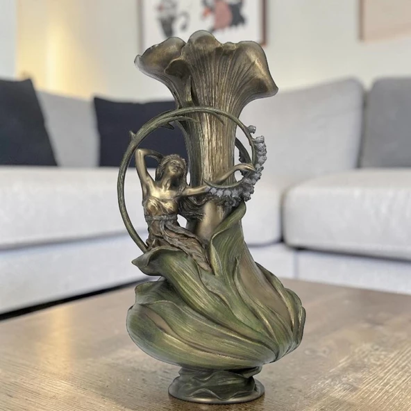 Dekoratif Sümbüllü Vazo Veronese Biblo-Şık Salon Dekoru Poliresin Vazo 21x21x38,5 cm ürün görseli 1