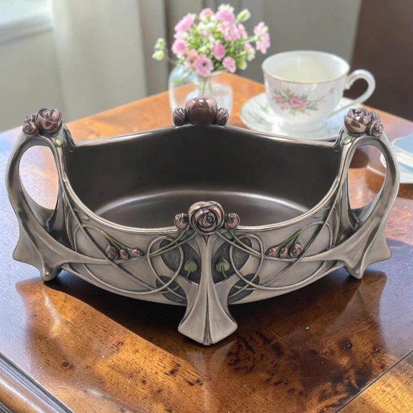 Dekoratif Çiçekli Bowl Veronese Biblo-Şık Salon Dekoru Poliresin Kase 31,5x21,5x14,5 cm ürün görseli 1