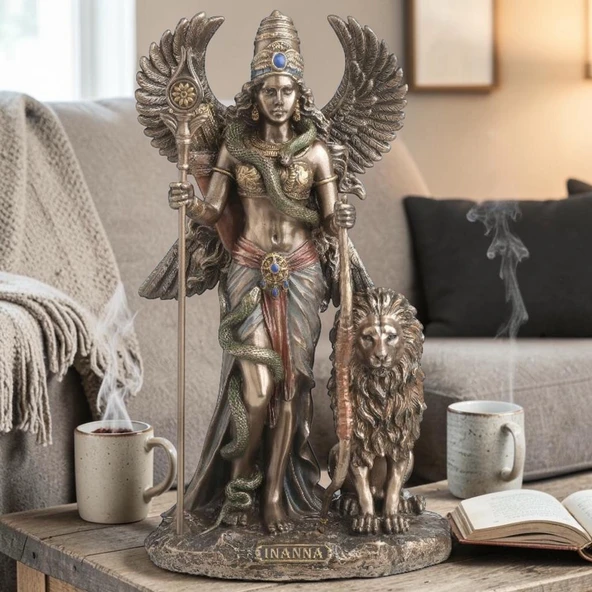 Dekoratif İnanna Figürü Veronese Biblo-Mitolojik Tema Şık Salon Dekoru Poliresin Dekoratif Obje 13,5x11x23 cm ürün görseli 1